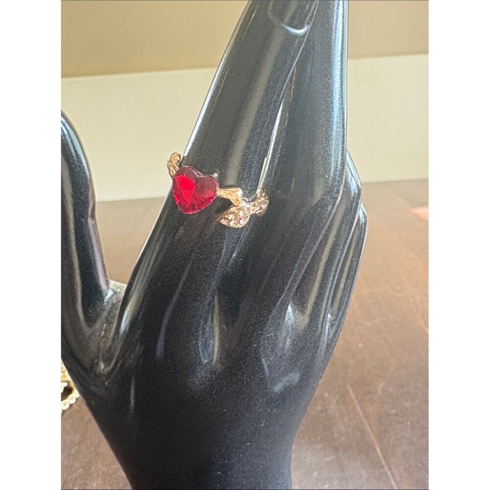 Gold Ring with Red Heart Crystal